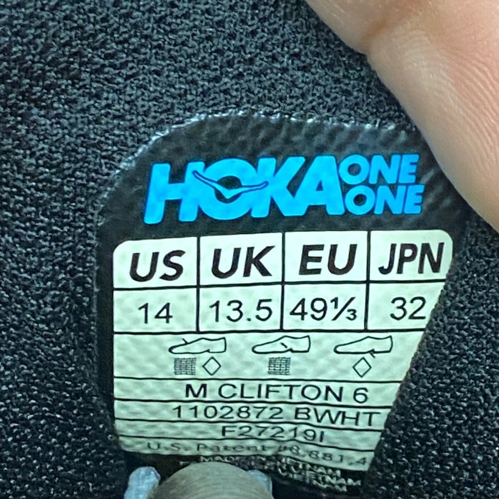 Hoka One One Clifton 6 Men’s Running Sneakers Black And White Size 14 - Picture 16 of 16